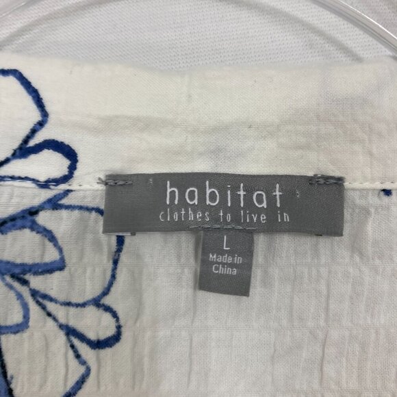Habitat Large Blue White Floral Cotton Textured Long Sleeve Button Down Relaxed - Picture 2 of 11